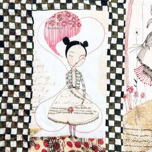 Love is Spoken Here Mother Daughter Floral Girl Quote Checkered Fabric Wall Art - Picture 6 of 9